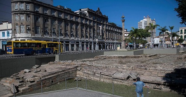 The Valongo Wharf in Rio de Janeiro where slaves were brought from Africa during the 1800s.