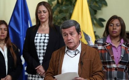 Pablo Beltran, representative of the delegation of the National Liberation Army (ELN), addresses the media in Quito, Ecuador January 10, 2018