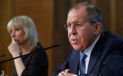 Russian Foreign Minister Sergei Lavrov speaks during his annual news conference, with Foreign Ministry spokeswoman Maria Zakharova seen in the background, in Moscow, Russia January 15, 2018.