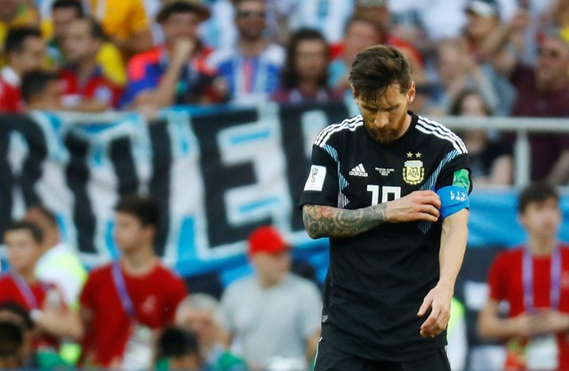 Argentina's Lionel Messi reacts after the match.