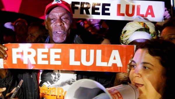 U.S. actor Danny Glover attends a demonstration in support of former Brazilian President Luiz Inacio Lula da Silva at a camp near the Federal Police headquarters, where Lula is imprisoned, in Curitiba, Brazil May 30, 2018