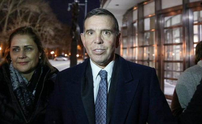 Juan Angel Napout of Paraguay, one of three defendants in the FIFA scandal, leaves court in New York, December, 2017.