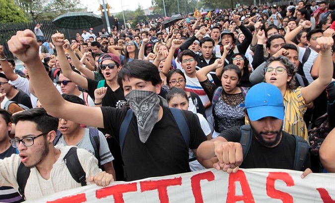 Students protests against violent groups sponsored by politicians and university authorities at UNAM. Mexico City, Mexico. September 5, 2018