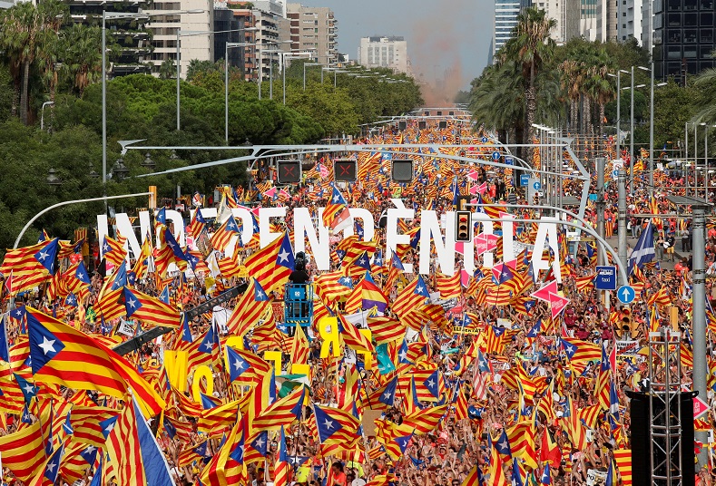 The Estelada, the flag symbolically flown by independence supporters, was seen throughout Barcelona.
