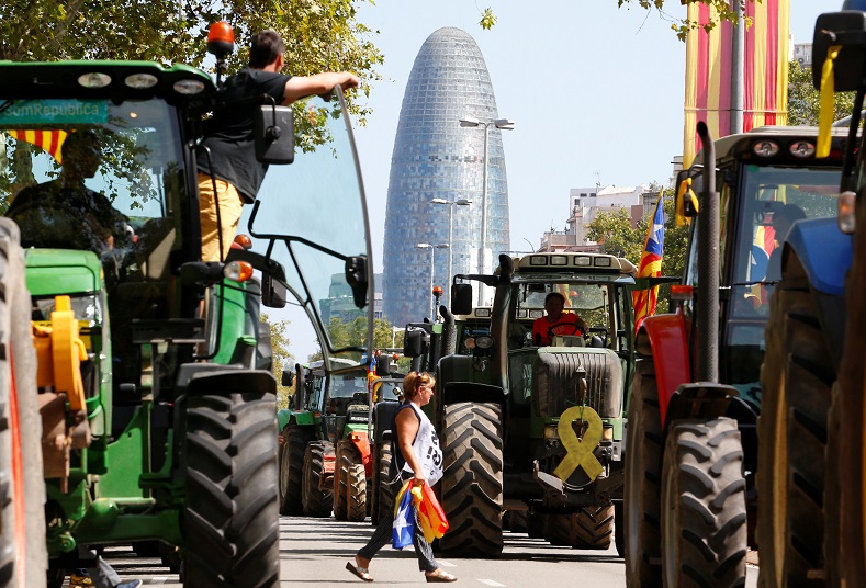 Catalonian farmers also joined the demonstration. 