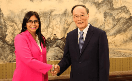 Vice President of Venezuela, Delcy Rodriguez meets with Chinese Vice President of China, Wang Qisha, in Beijing. Sept. 12, 2018