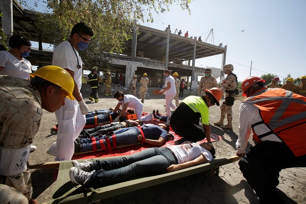 Rescue personnel take part in an earthquake drill in Ciudad Juarez, northern Mexico. 