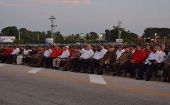 El presidente cubano Miguel Diaz-Canel asiste al acto por los 66 años del asalto a los cuarteles Mocada y Carlos Manuel de Céspedes. 