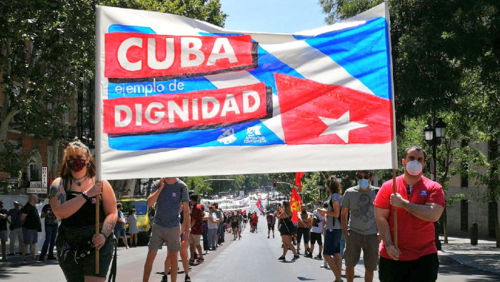 En el acto que siguió a la marcha, realizado en la Plaza de Puerta del Sol, se aseguró que Cuba es la 