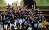El conjunto brasileño Palmeiras celebra la conquista de su segunda Copa Libertadores en su historia.