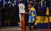 La primera ministra de Barbados, Mia Mottley, encabezó los actos de celebración del Día de la Independencia en la Plaza Dorada de la capital del país.