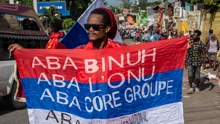 Manifestantes participaron el viernes pasado en una protesta en contra de una posible intervención militar extranjera en Haití.