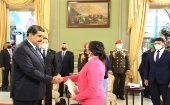"Bajo el espíritu de la diplomacia de paz, recibí las Cartas Credenciales de la nueva embajadora de la República de Honduras en Venezuela", destacó el presidente.