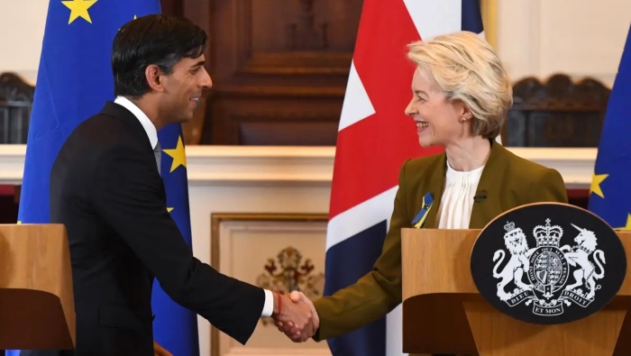 El premier británico, Rishi Sunak, y la presidenta de la Comisión Europea, Ursula von der Leyen, rubricaron el acuerdo.