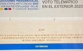 Mensaje mostrado en redes sociales sobre las irregularidades denunciadas por electores ecuatorianos en el exterior.