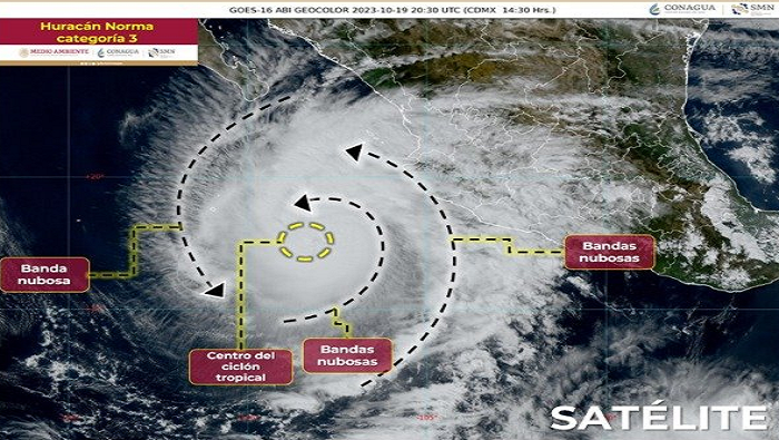 Según la Conagua, el huracán posee vientos de 205 kilómetros por hora y se ubica a 630 kilómetros al sur-sureste de Cabo San Lucas.