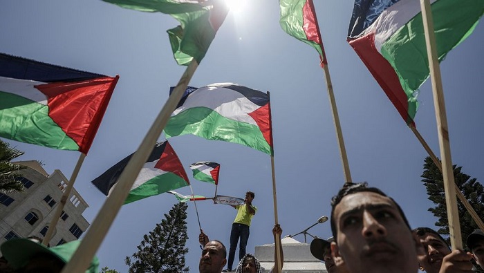 Los manifestantes reclaman el cese del fuego contra Gaza que mantiene la fuerza de ocupación israelí contra el pueblo palestino.