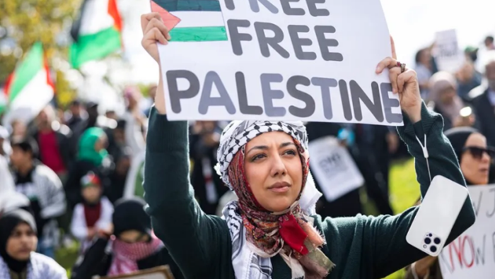 Entre los objetivos de los manifestantes se encuentran el cese al fuego en el territorio gazatí y la “libertad de Palestina”.