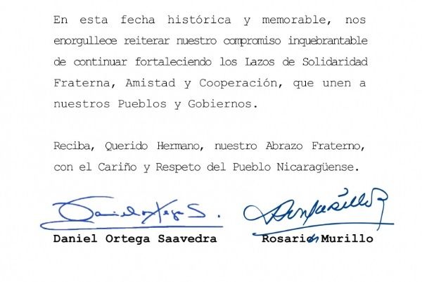 Carta Nicaragua Corea Norte