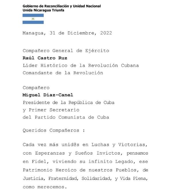 Cuba carta Nicaragua